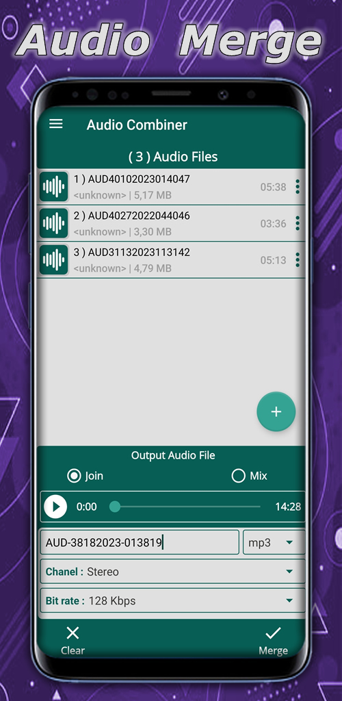 Audio Combiner = Mix multiple audio files, merge the mix of join